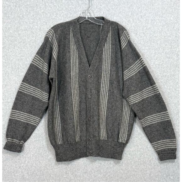 Peruvian 100% Alpaca Wool Cardigan Sweater Size XL Button Front Striped Luxury - Picture 1 of 14
